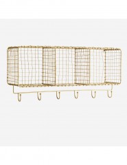 BRASS WIRE WALL SHELF WITH HOOKS 